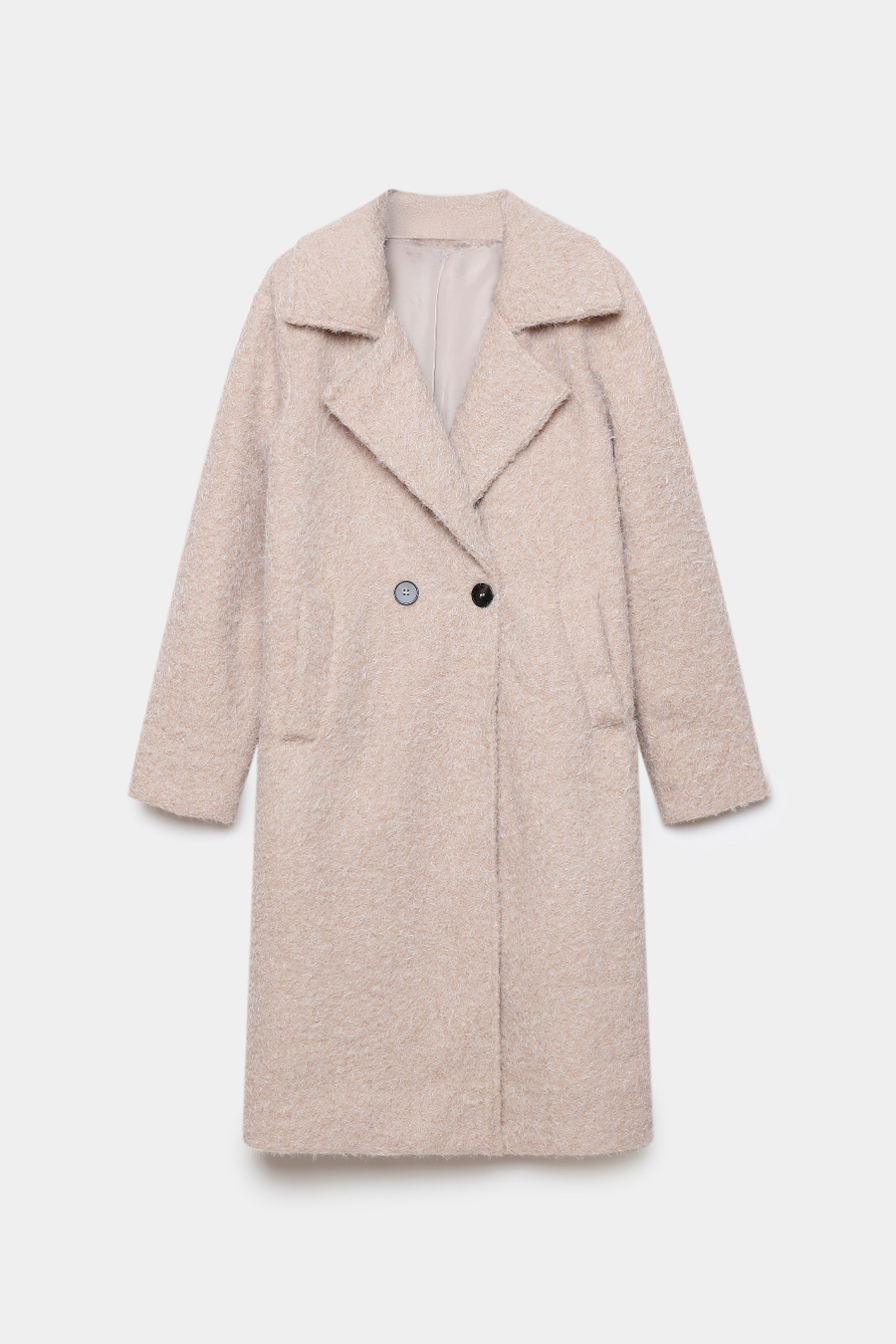 Manteau long effet fourrure synthétique – Coupe droite doublée – Col tailleur
