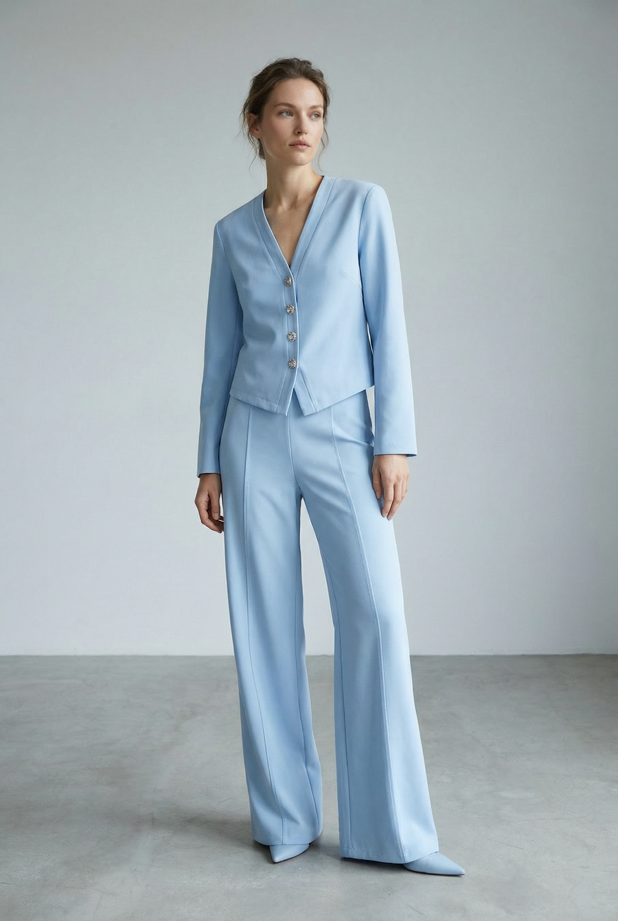 Ensemble deux pièces coton femme – Veste col V et pantalon confortable vue principale