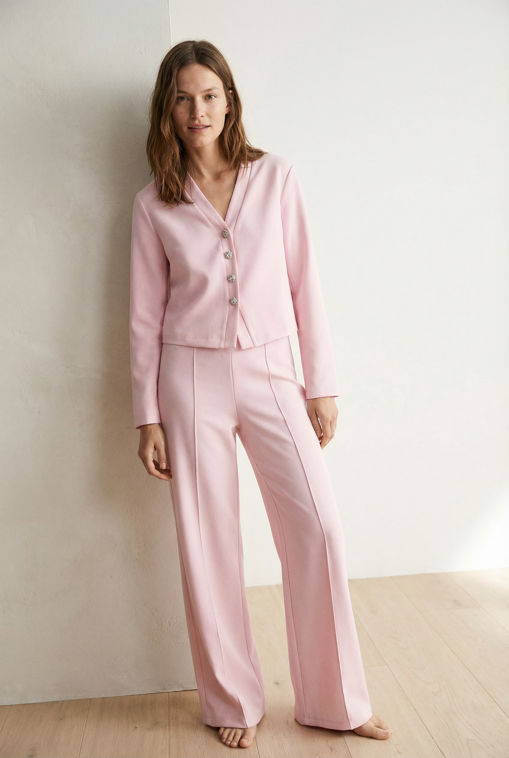 Ensemble deux pièces coton femme – Veste col V et pantalon confortable vue 13