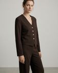 Ensemble deux pièces coton femme – Veste col V et pantalon confortable vue 7