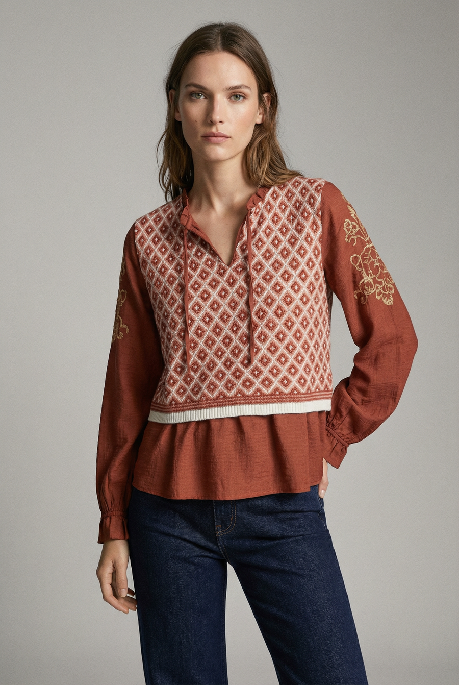 Gilet en maille sans manches géométrique