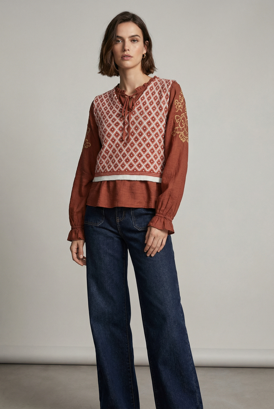 Gilet en maille sans manches géométrique