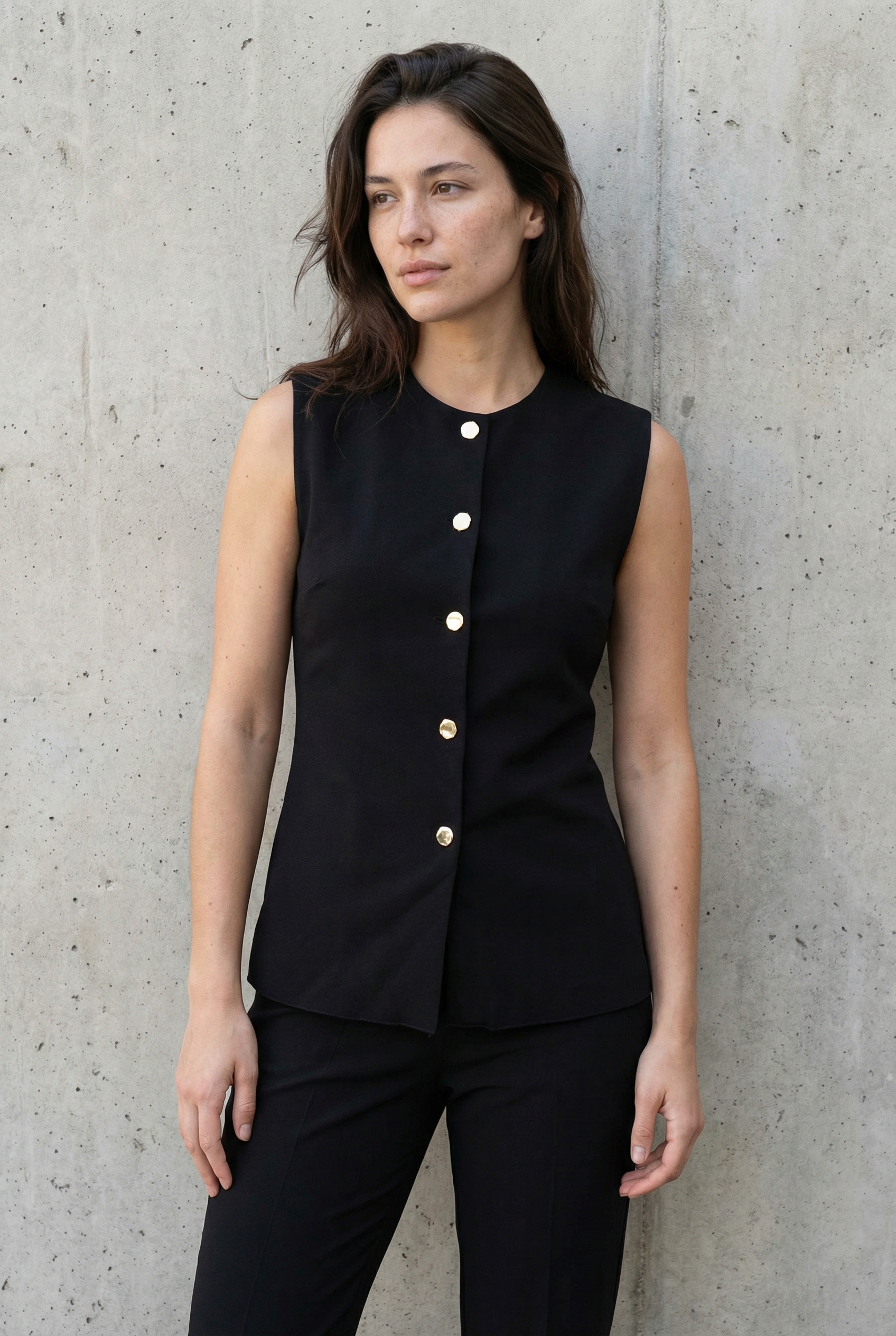 Gilet Costume Femme Chic Noir À Boutons Dorés