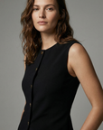 Gilet Costume Femme Chic Noir À Boutons Dorés