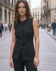 Gilet Costume Femme Chic Noir À Boutons Dorés