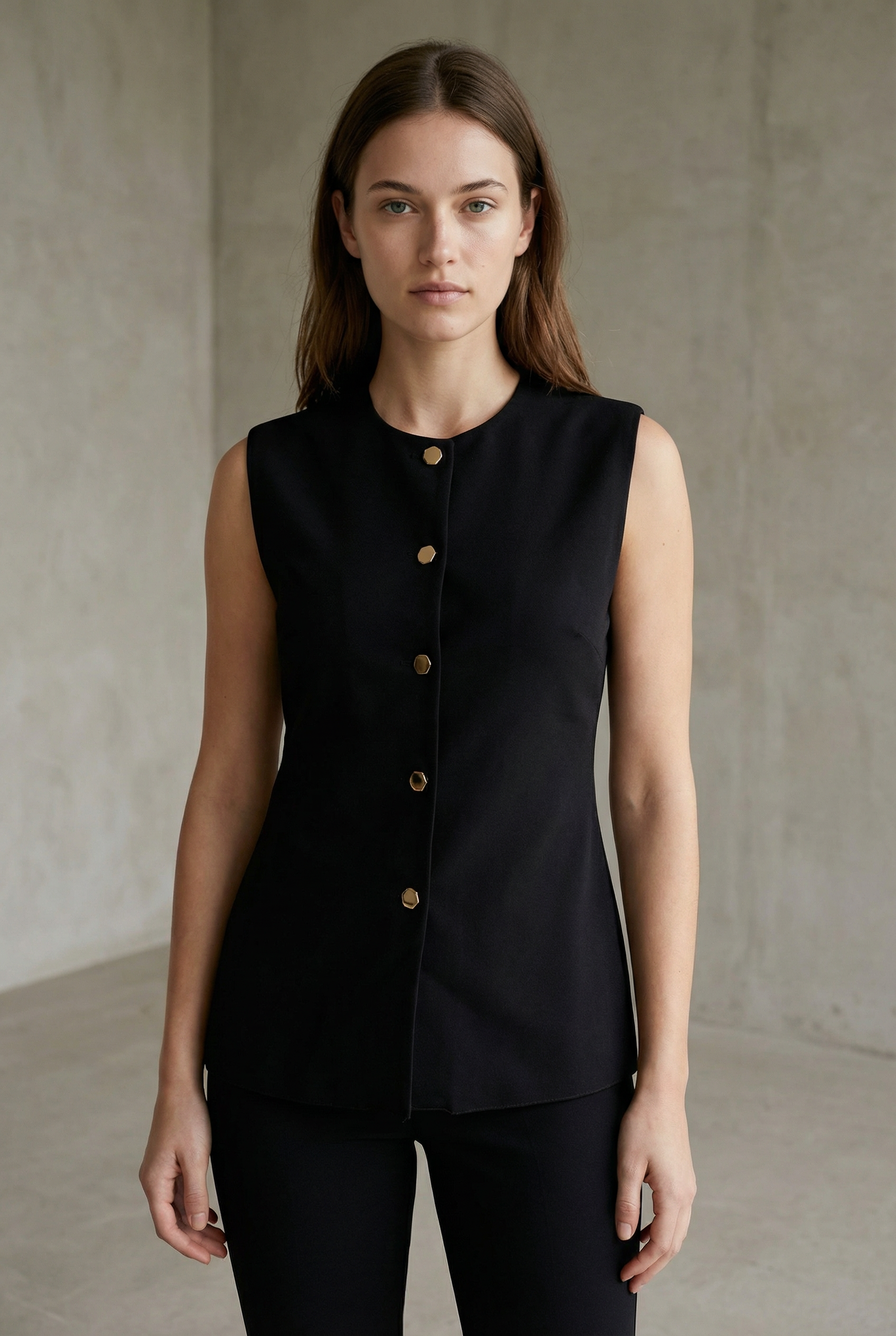 Gilet Costume Femme Chic Noir À Boutons Dorés