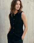 Gilet Costume Femme Chic Noir À Boutons Dorés
