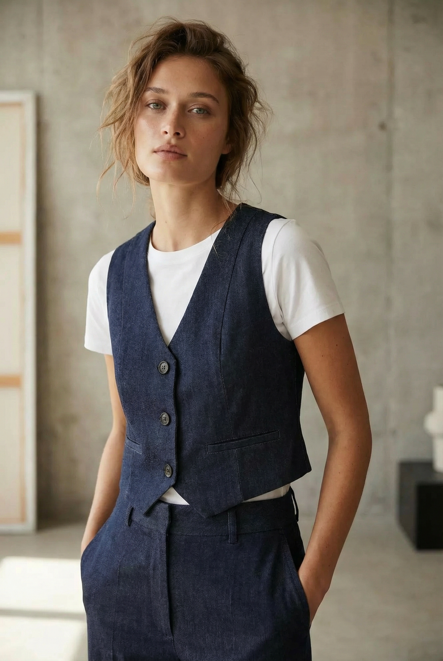 Gilet court bleu indigo sans manches
