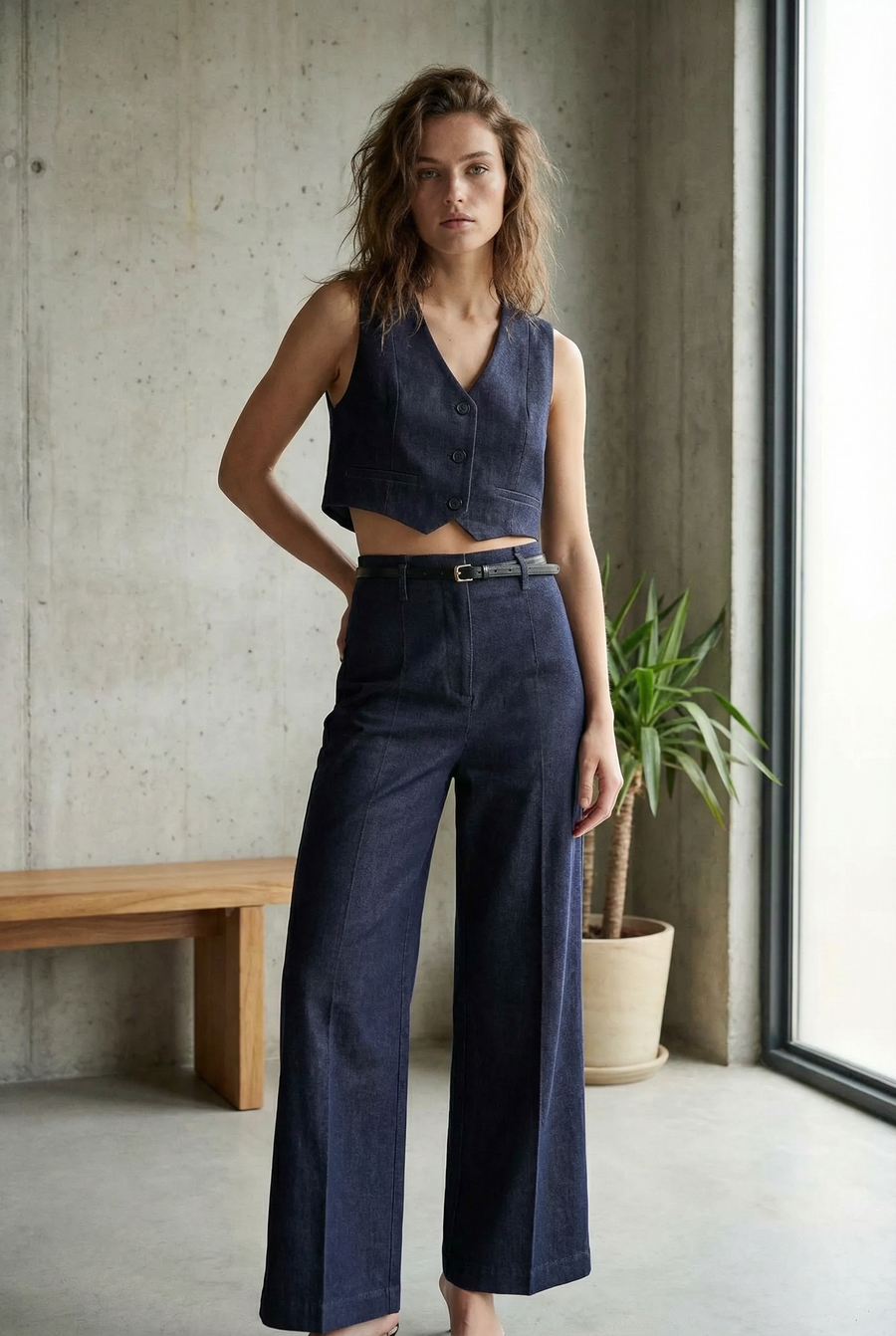 Gilet court bleu indigo sans manches