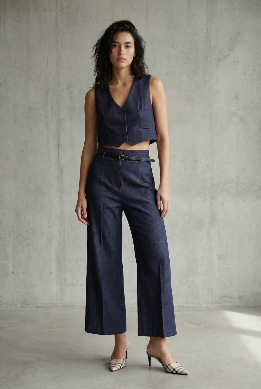 Gilet court bleu indigo sans manches