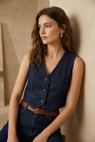 Gilet court bleu indigo sans manches