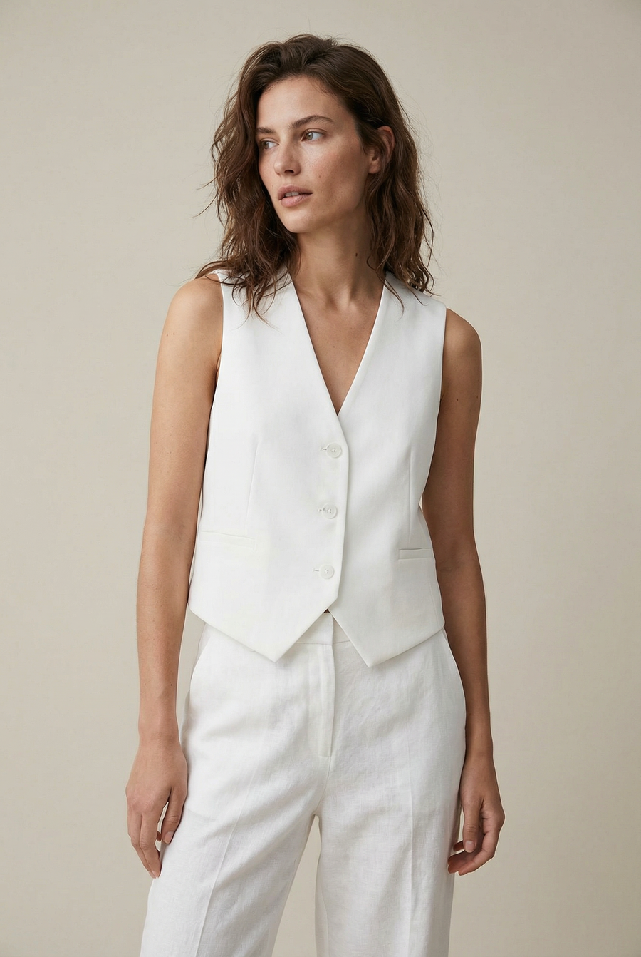 Gilet sans manches blanc coupe tailleur