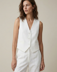 Chaleco elegante blanco sin mangas para mujer, corte entallado, escote en V profundo