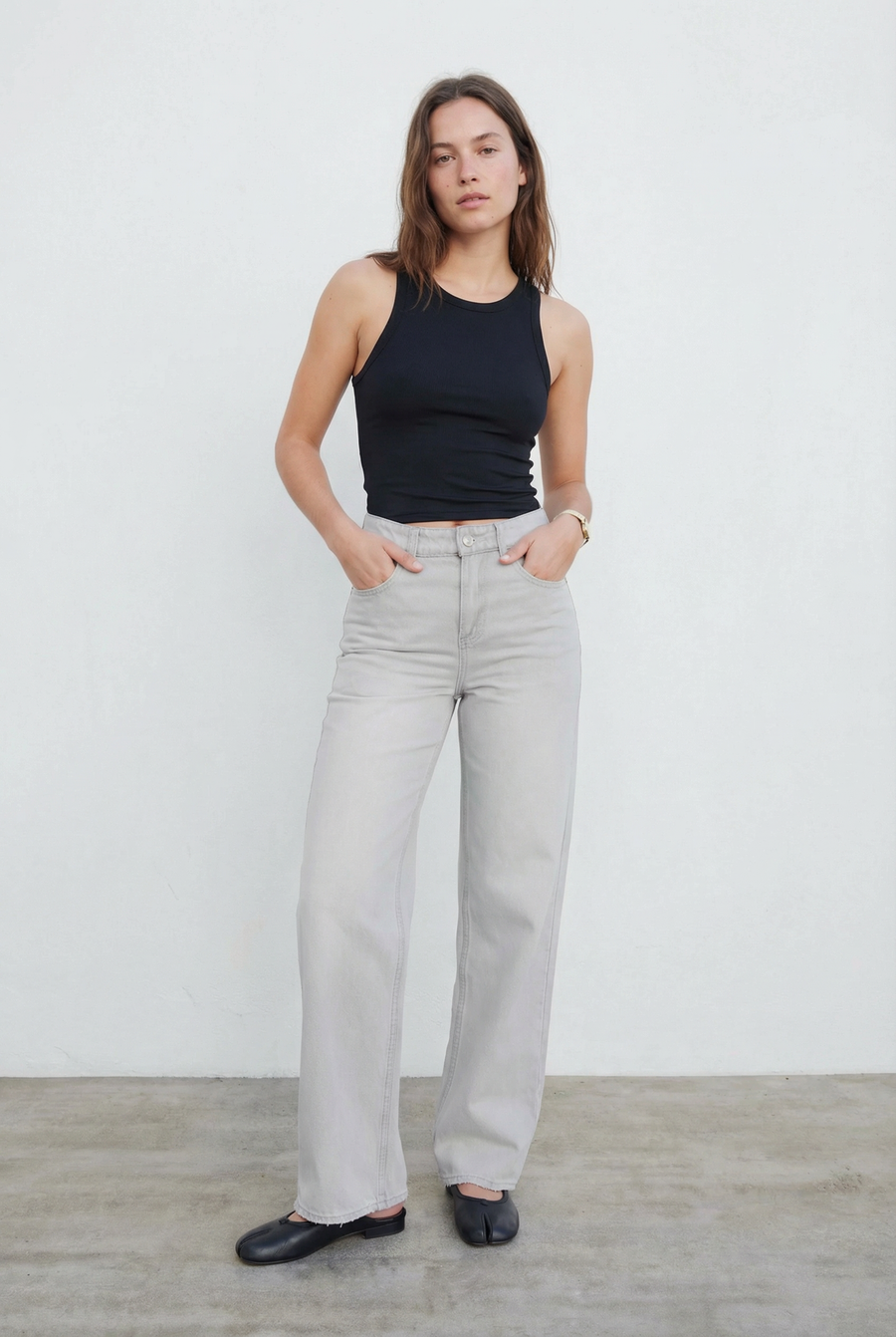 Jean Large Gris Taille Mi-Haute vue principale