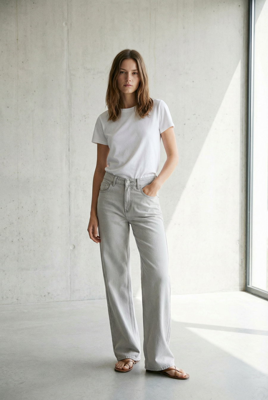 Jean Large Gris Taille Mi-Haute vue de profil