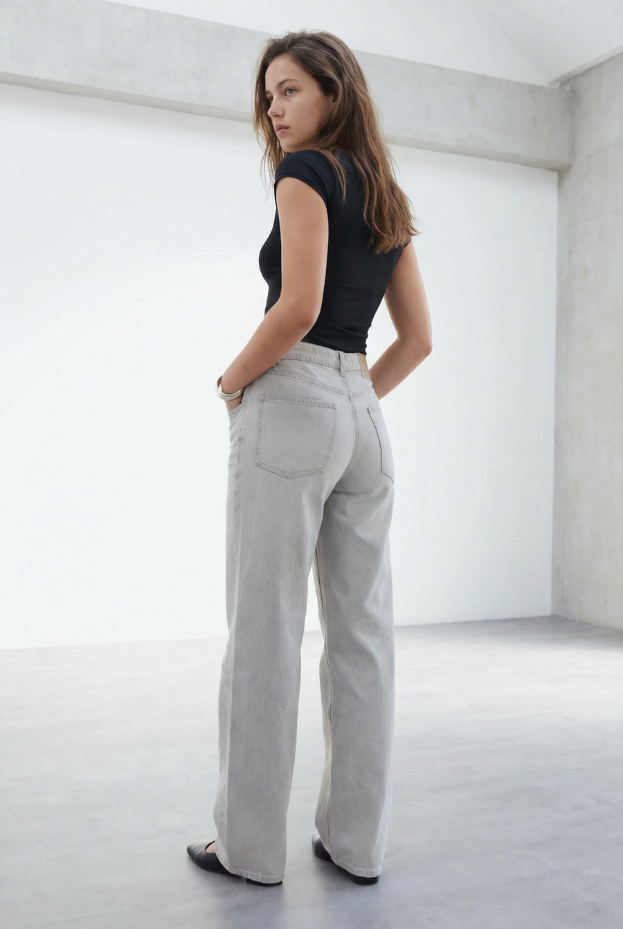 Jean Large Gris Taille Mi-Haute détail du produit