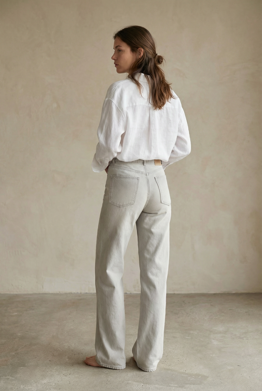 Jean Large Gris Taille Mi-Haute look complet