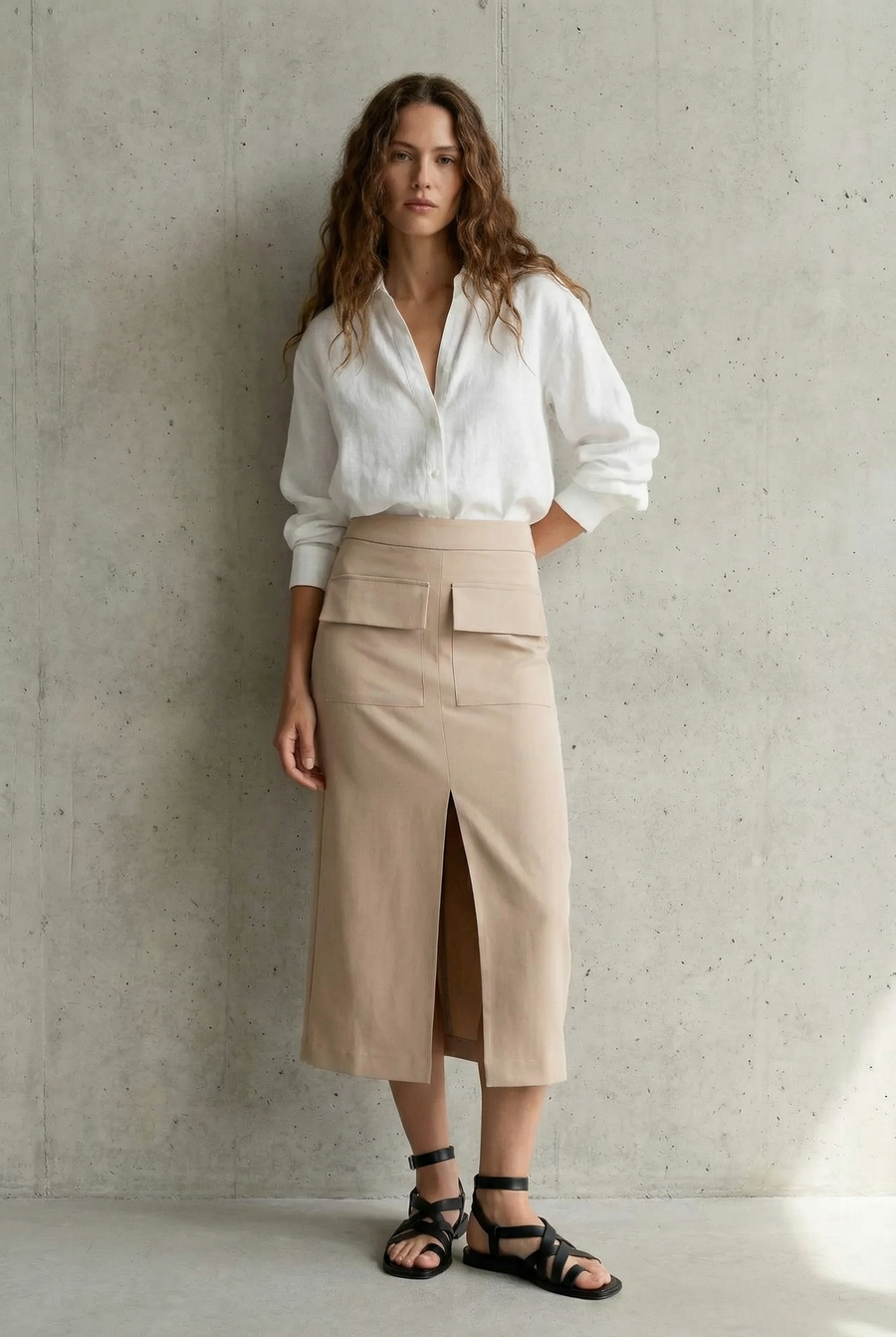 Jupe Cargo Beige Avec Poches vue de profil