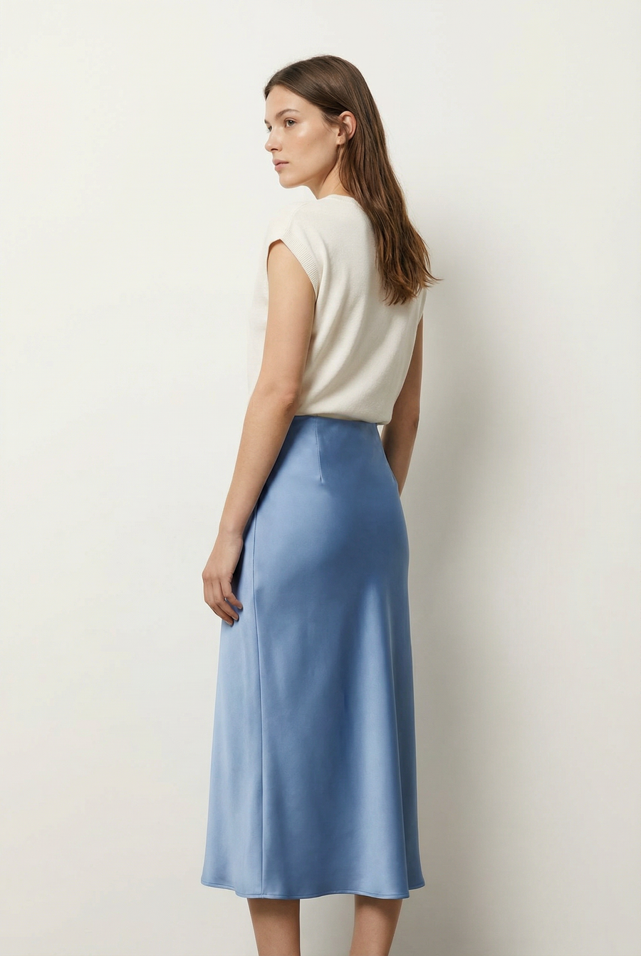 Jupe Drapée Élégante En Satin Bleu