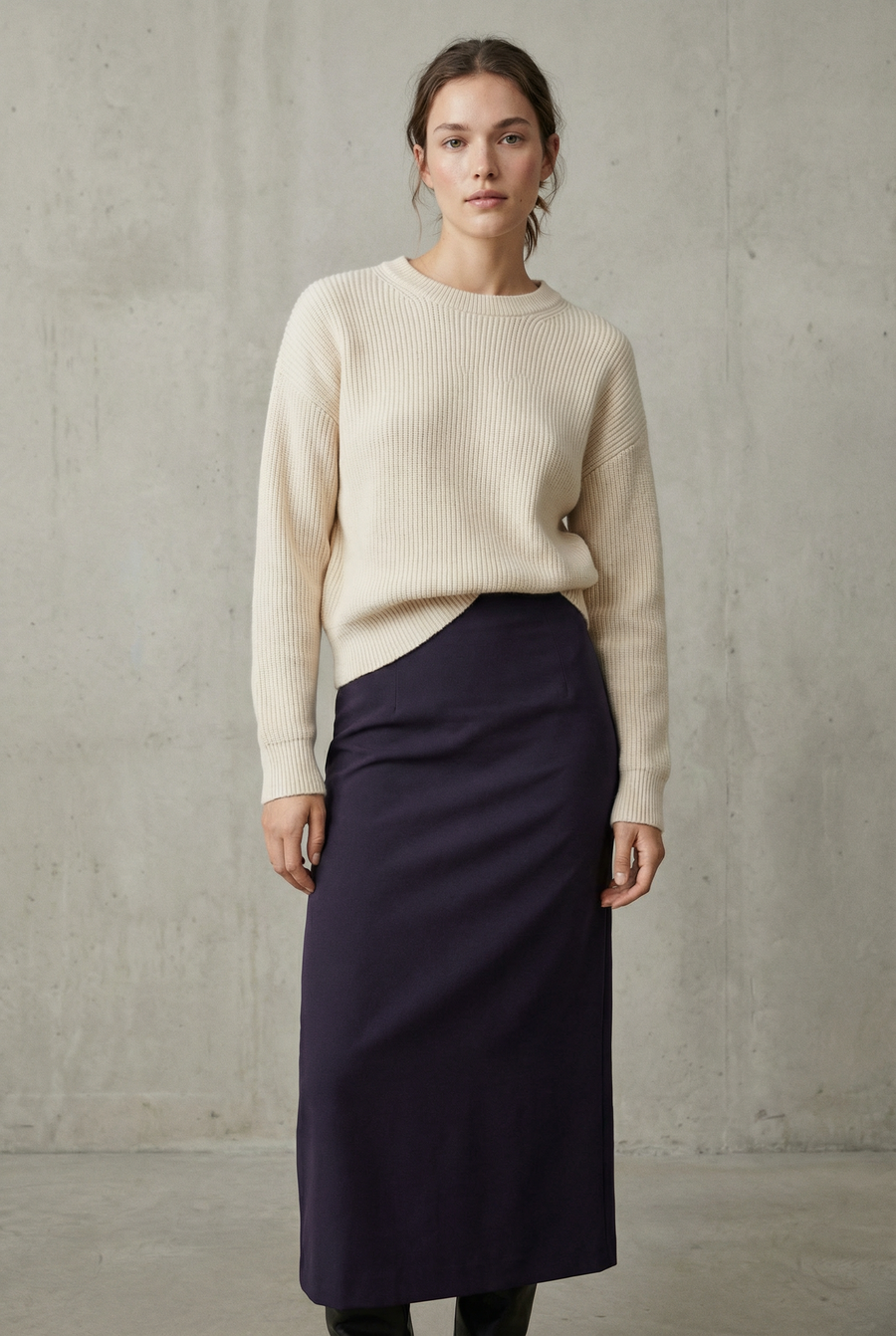 Jupe Midi Marine Taille Haute
