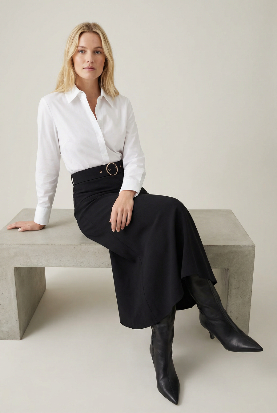 Jupe midi noire avec ceinture taille haute vue 7