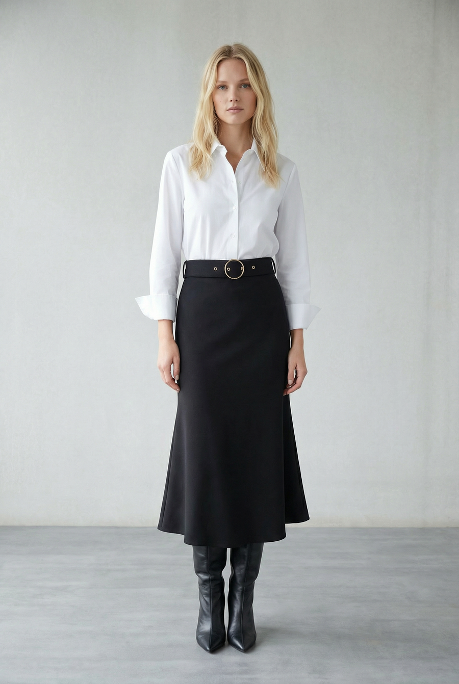 Jupe midi noire avec ceinture taille haute vue 6