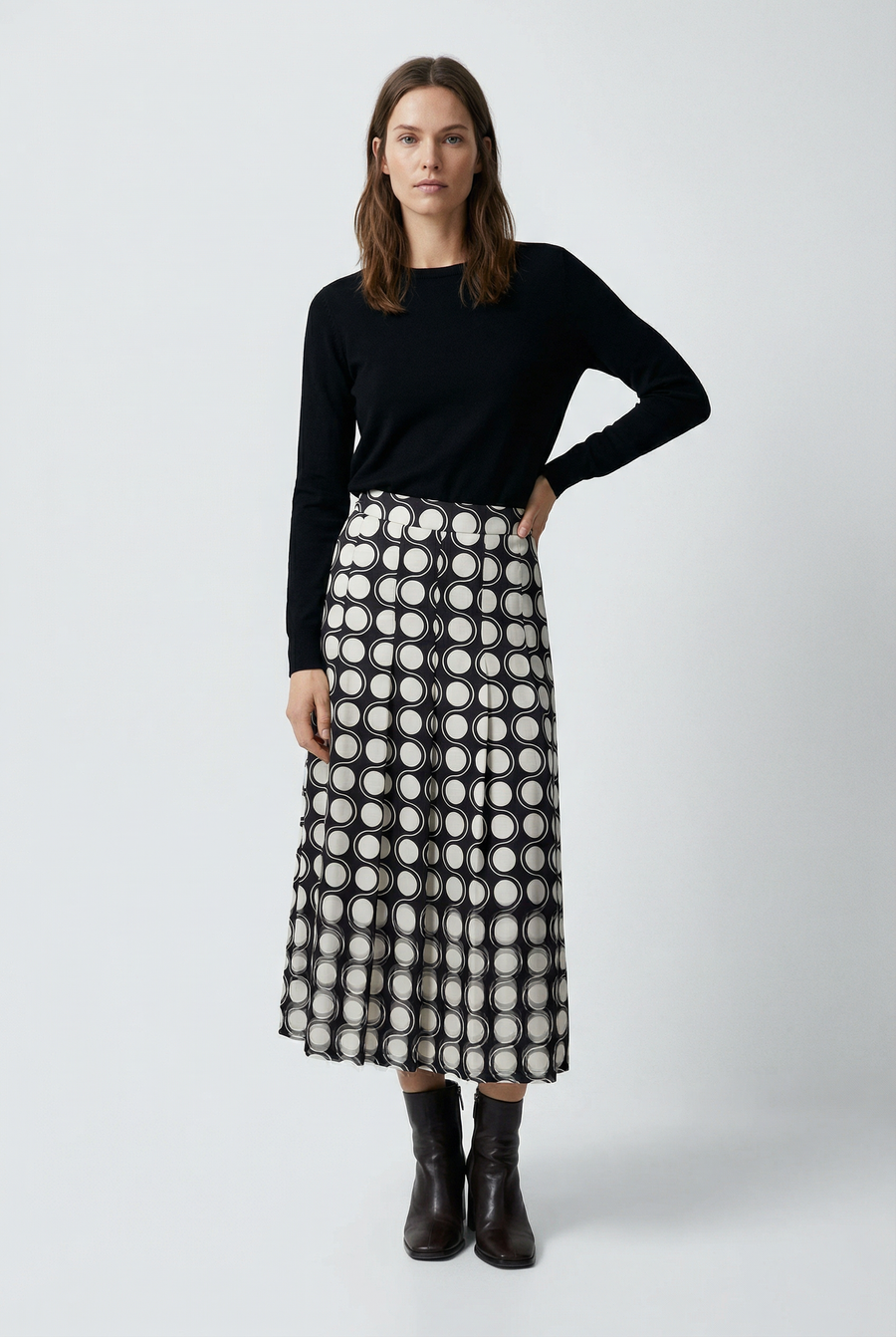 Jupe Noir et Blanc Midi à Pois