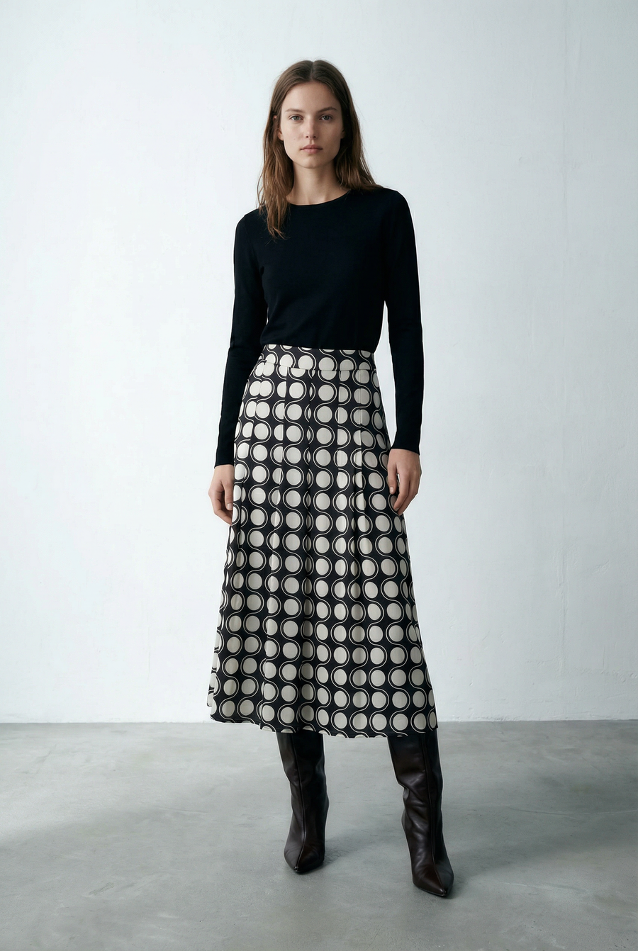 Jupe Noir et Blanc Midi à Pois