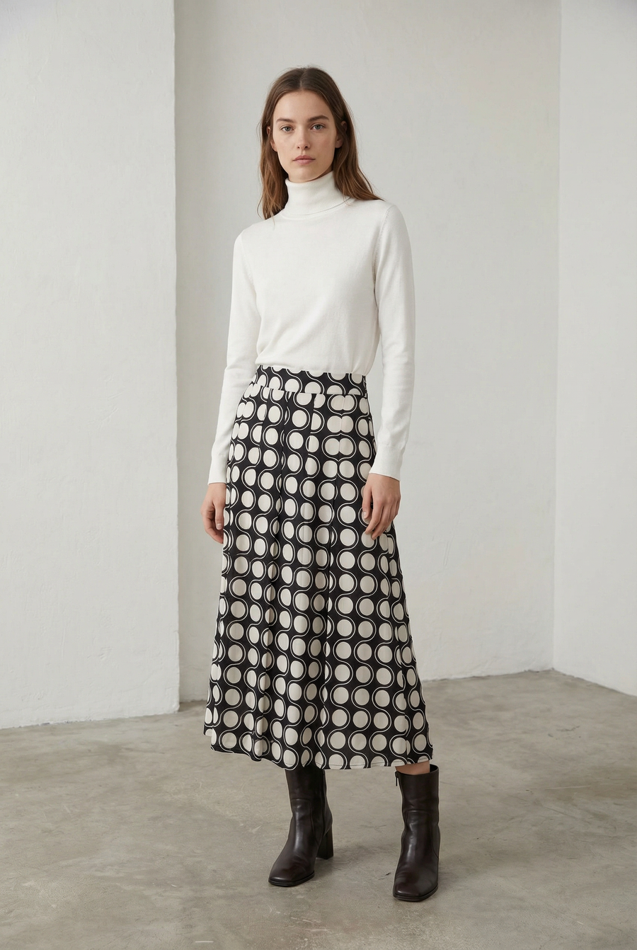 Jupe Noir et Blanc Midi à Pois