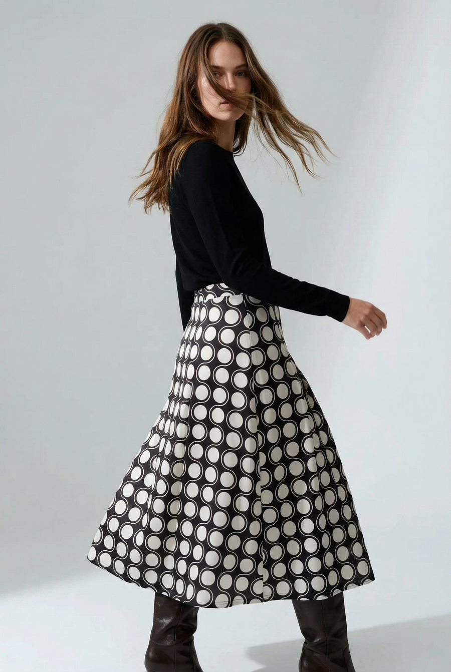 Jupe Noir et Blanc Midi à Pois