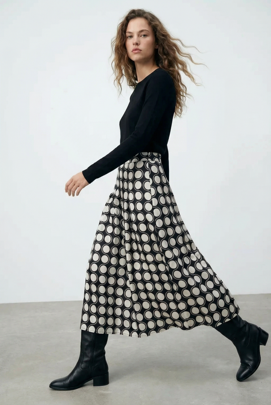 Jupe Noir et Blanc Midi à Pois