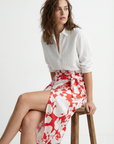 Falda midi estampada floral con lazo