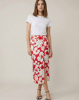Falda midi estampada floral con lazo