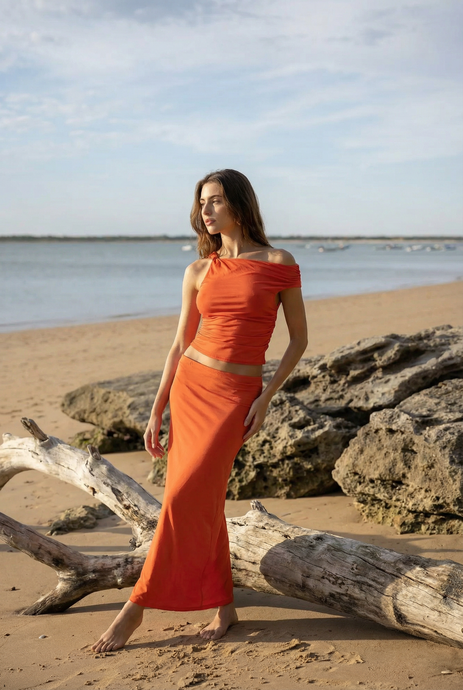 Jupe Rouge Longue Moulante Taille Basse look complet