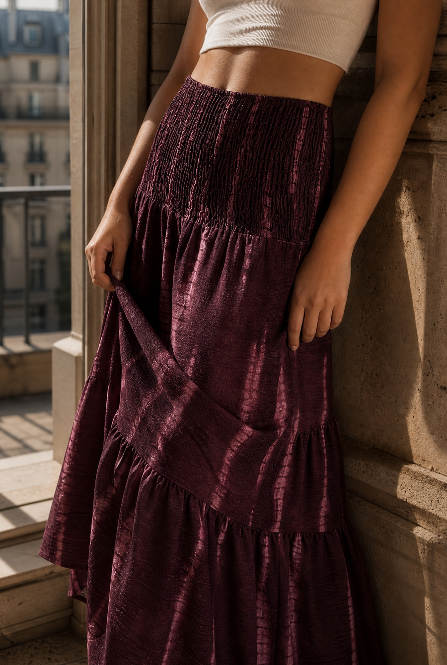 Jupe longue tie dye taille smockée