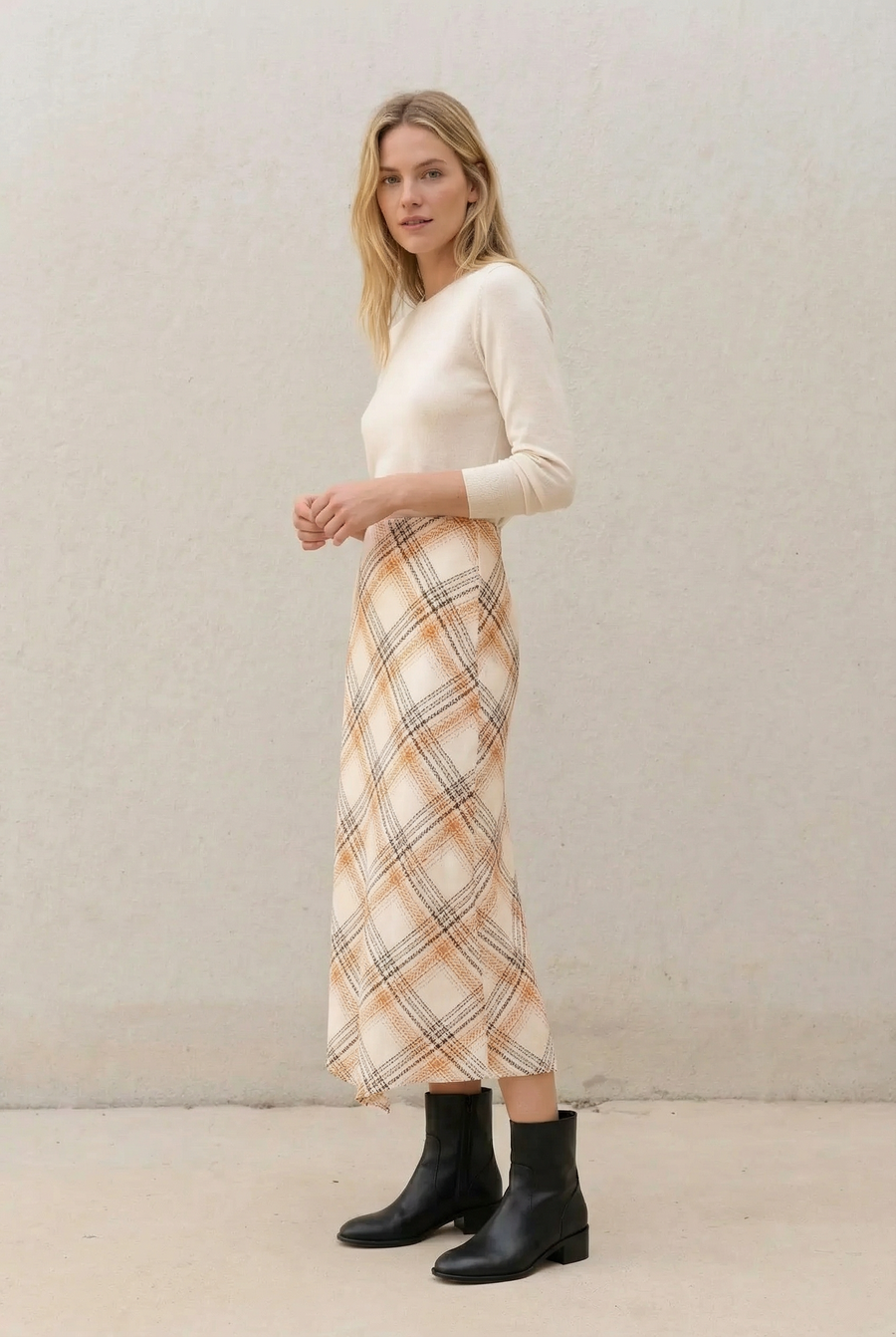 Jupe midi chic À Carreaux vue portée