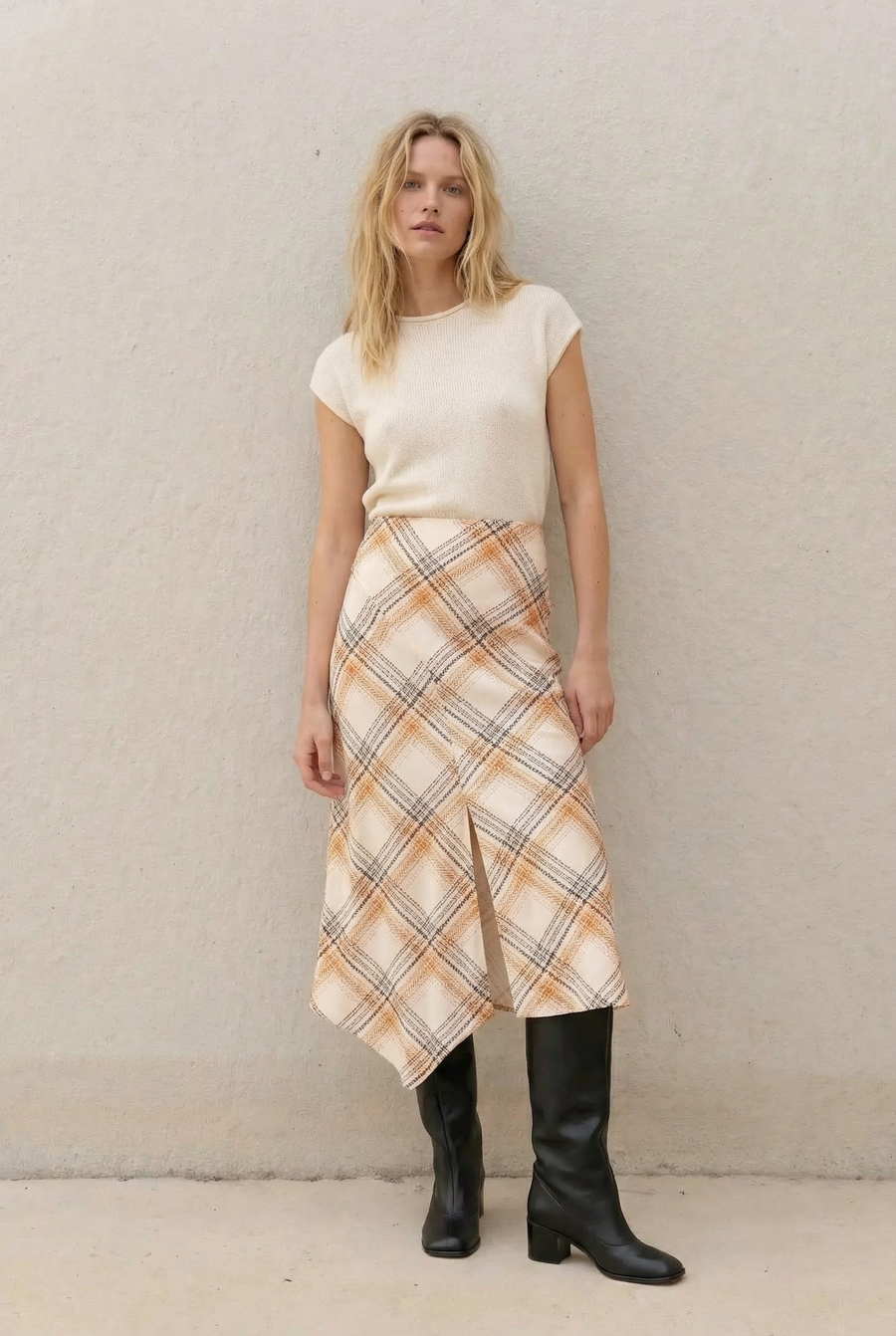 Jupe midi chic À Carreaux look complet