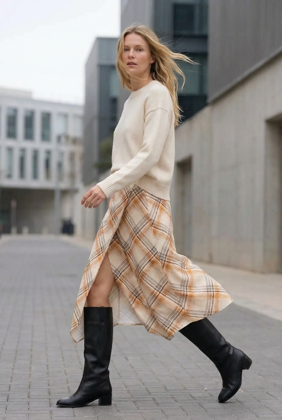 Jupe midi chic À Carreaux détail du produit