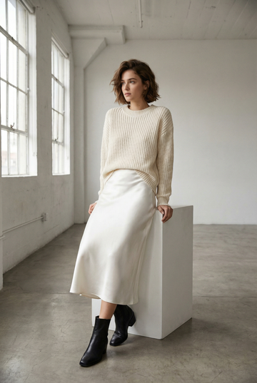 Jupe midi droite satinée taille élastique