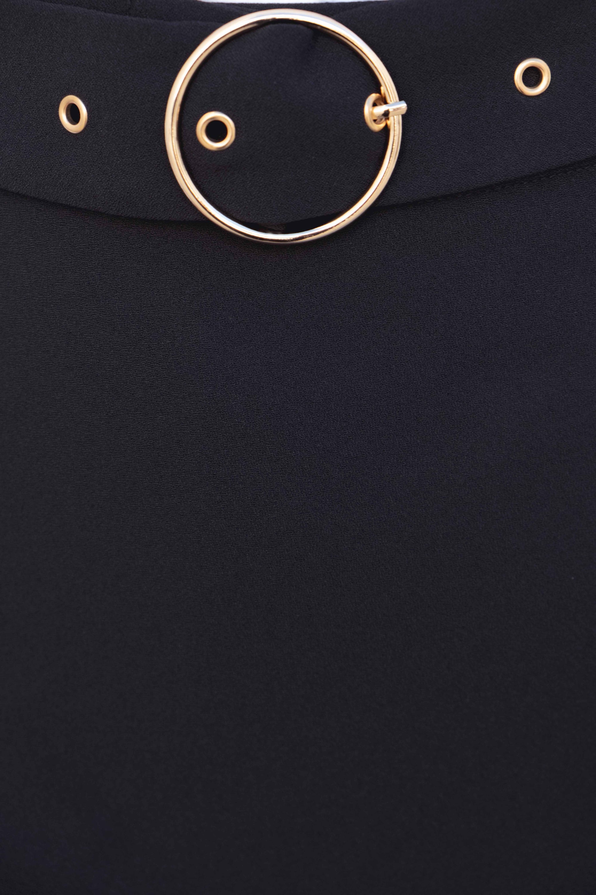 Jupe midi noire ceinturée taille haute élégante pour femme