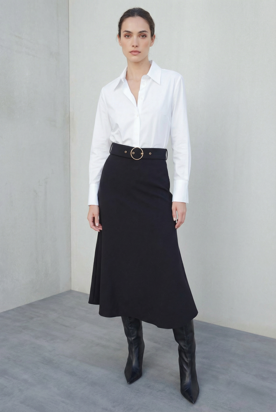 Jupe midi noire avec ceinture taille haute