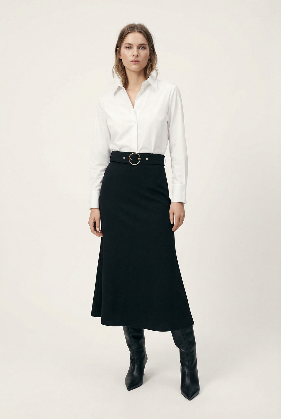 Jupe midi noire avec ceinture taille haute