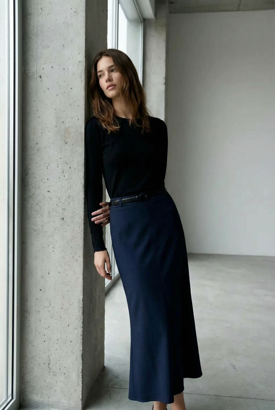 Jupe bleue marine ou marron avec Ceinture