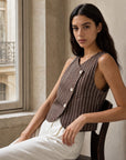 02. T shirt Gilet rayé court à boutonnage décentré