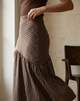 Jupe longue rayée taille haute volantée