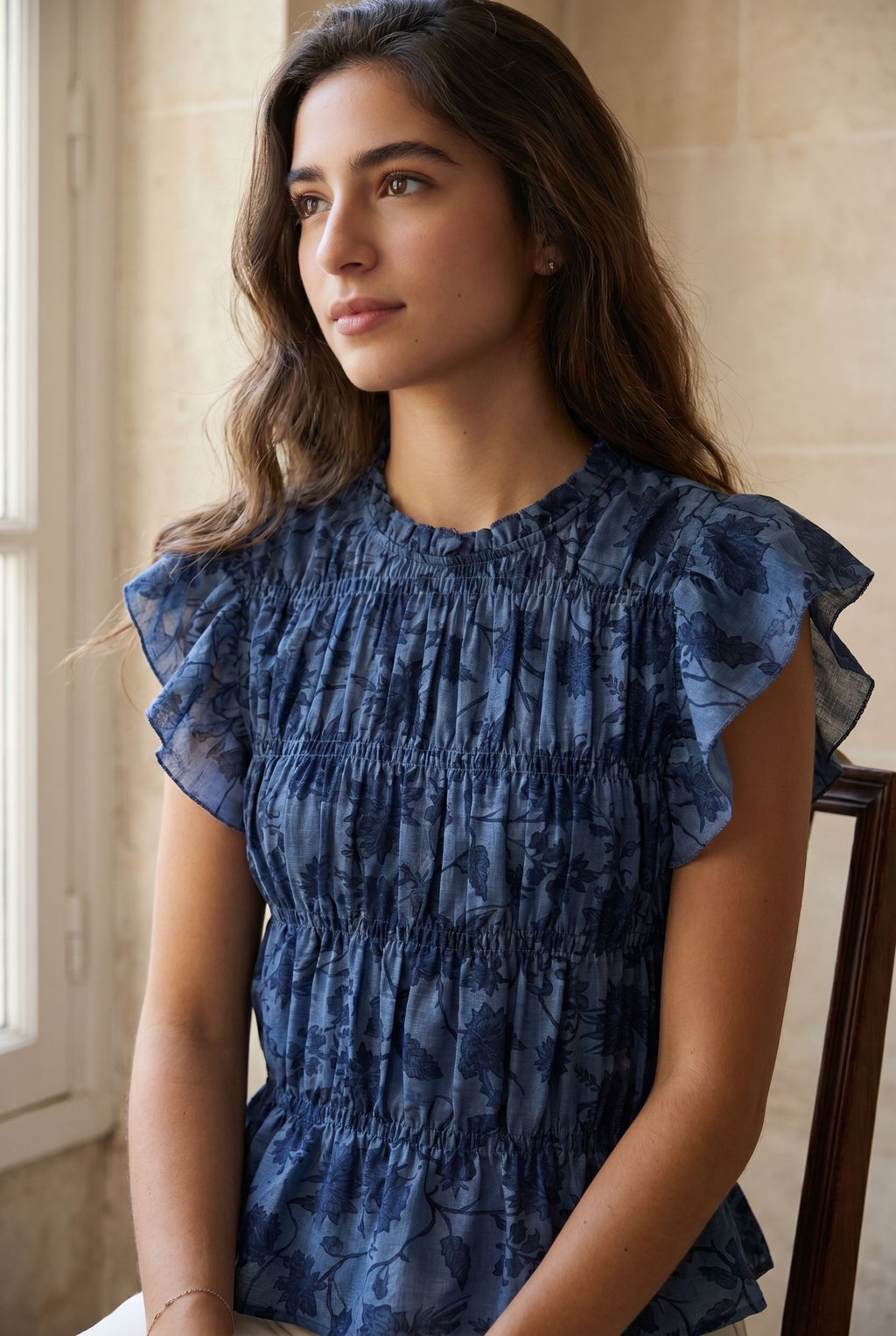 02. Blouse smockée manches volantées