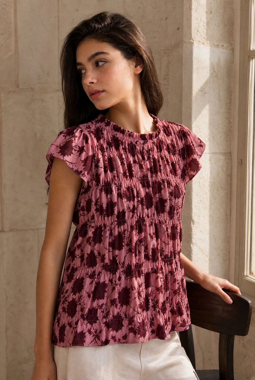 02. Blouse smockée manches volantées