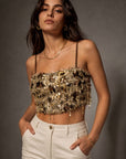 02. Crop top pailleté doré à bretelles fines