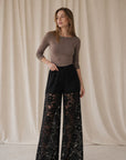 02. Pantalon palazzo en dentelle noire taille haute