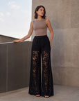 02. Pantalon palazzo en dentelle noire taille haute
